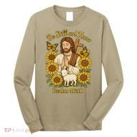 Be Still And Know Bible Verse Jesus With Lamb And Cross Long Sleeve Shirt thumb 0