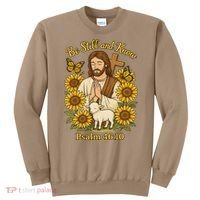 Be Still And Know Bible Verse Jesus With Lamb And Cross Sweatshirt thumb 0