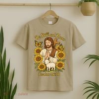 Be Still And Know Bible Verse Jesus With Lamb And Cross T-Shirt thumb 2