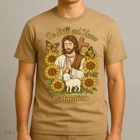Be Still And Know Bible Verse Jesus With Lamb And Cross T-Shirt thumb 3