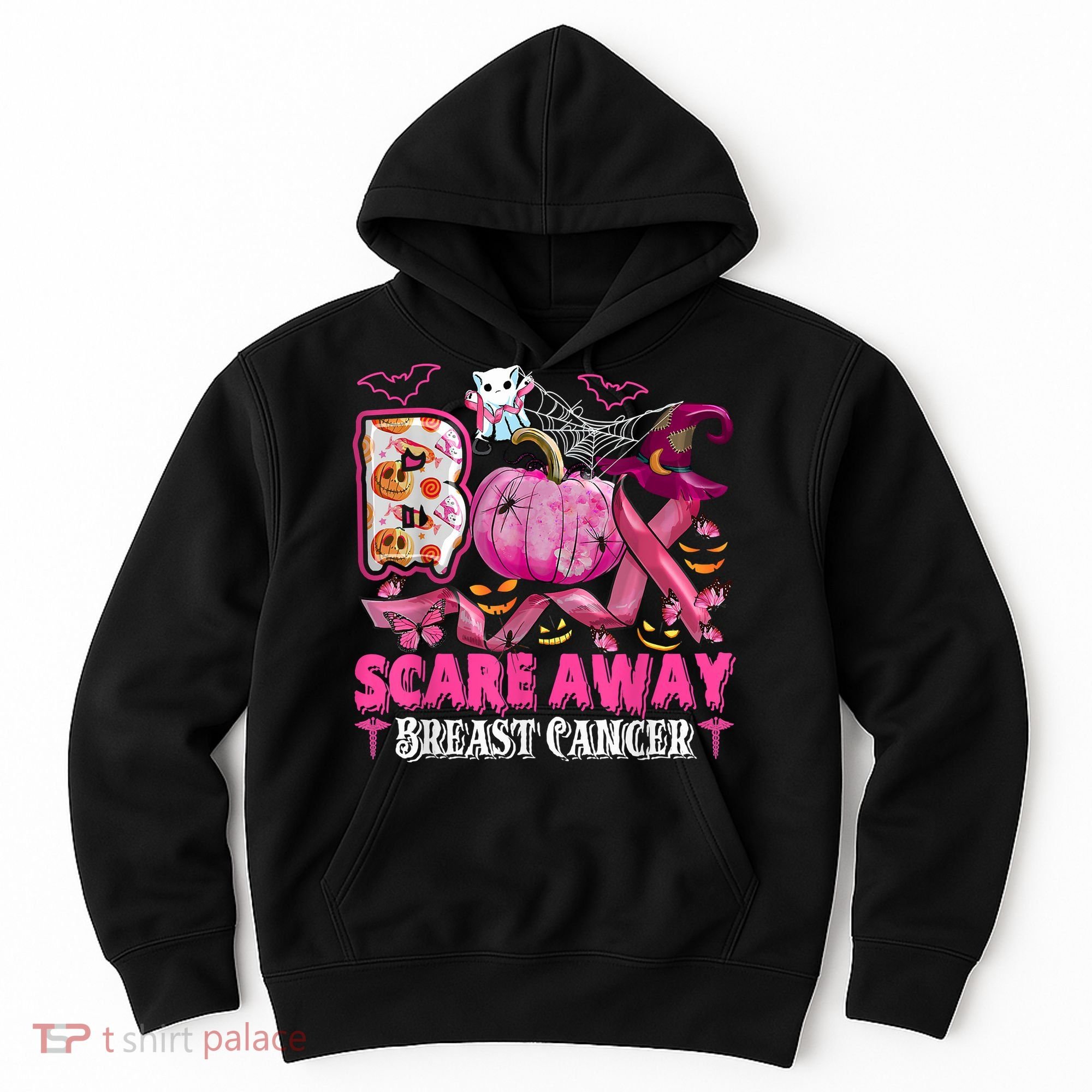Boo Scare Away Breast Cancer Pink Ribbon Spider Halloween Hoodie