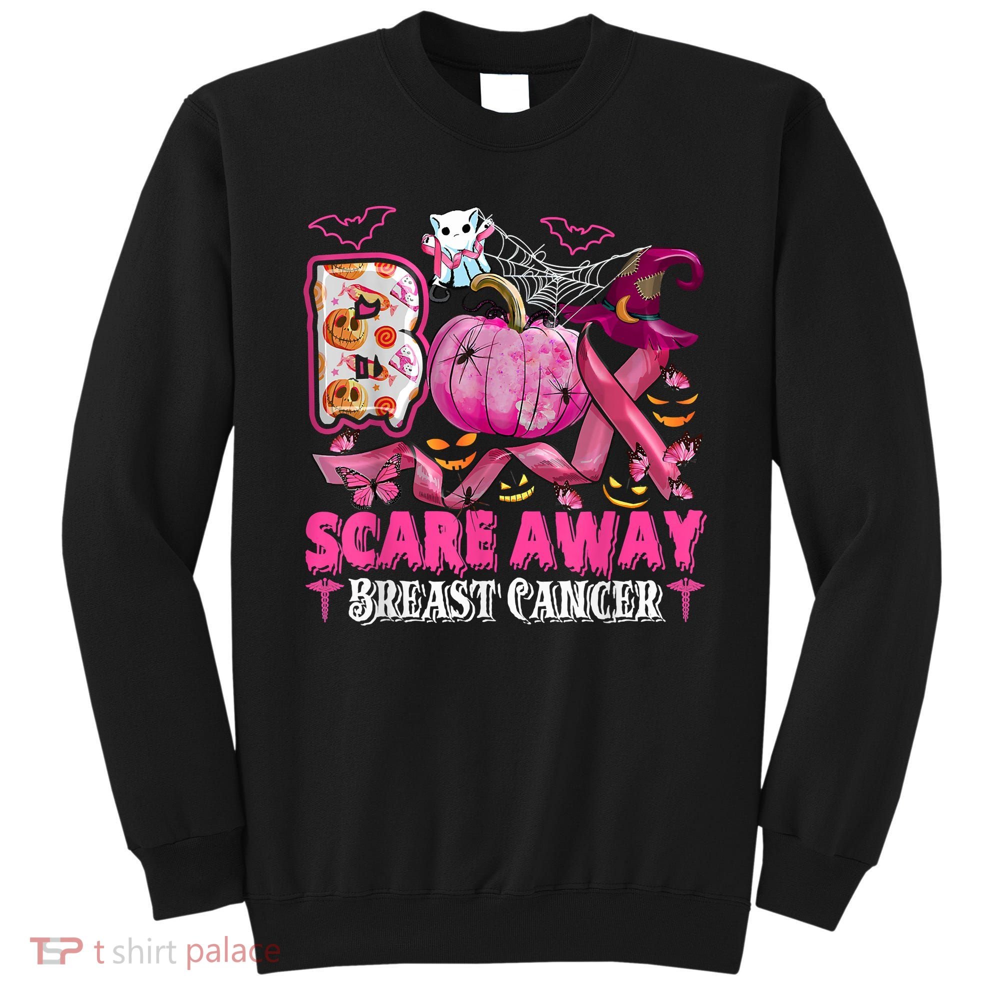 Boo Scare Away Breast Cancer Pink Ribbon Spider Halloween Sweatshirt