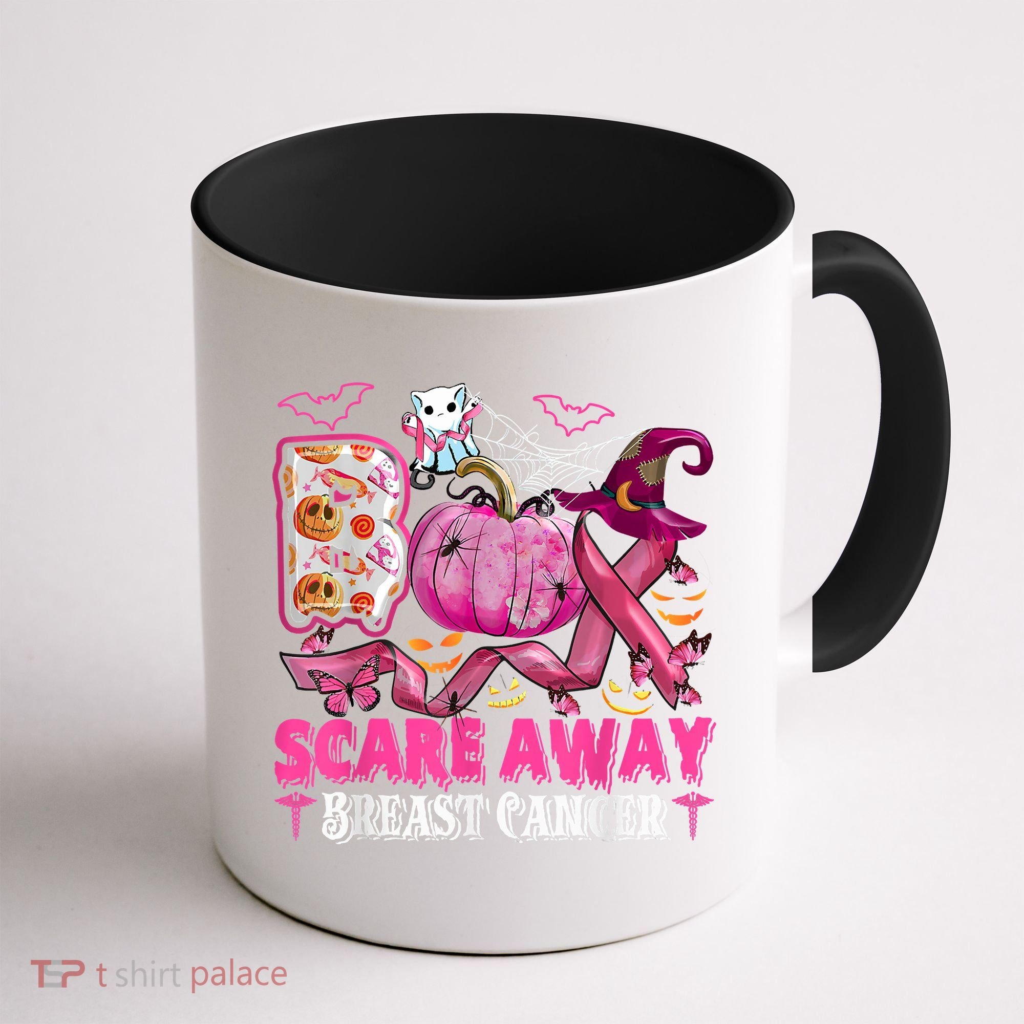 Boo Scare Away Breast Cancer Pink Ribbon Spider Halloween Coffee Mug