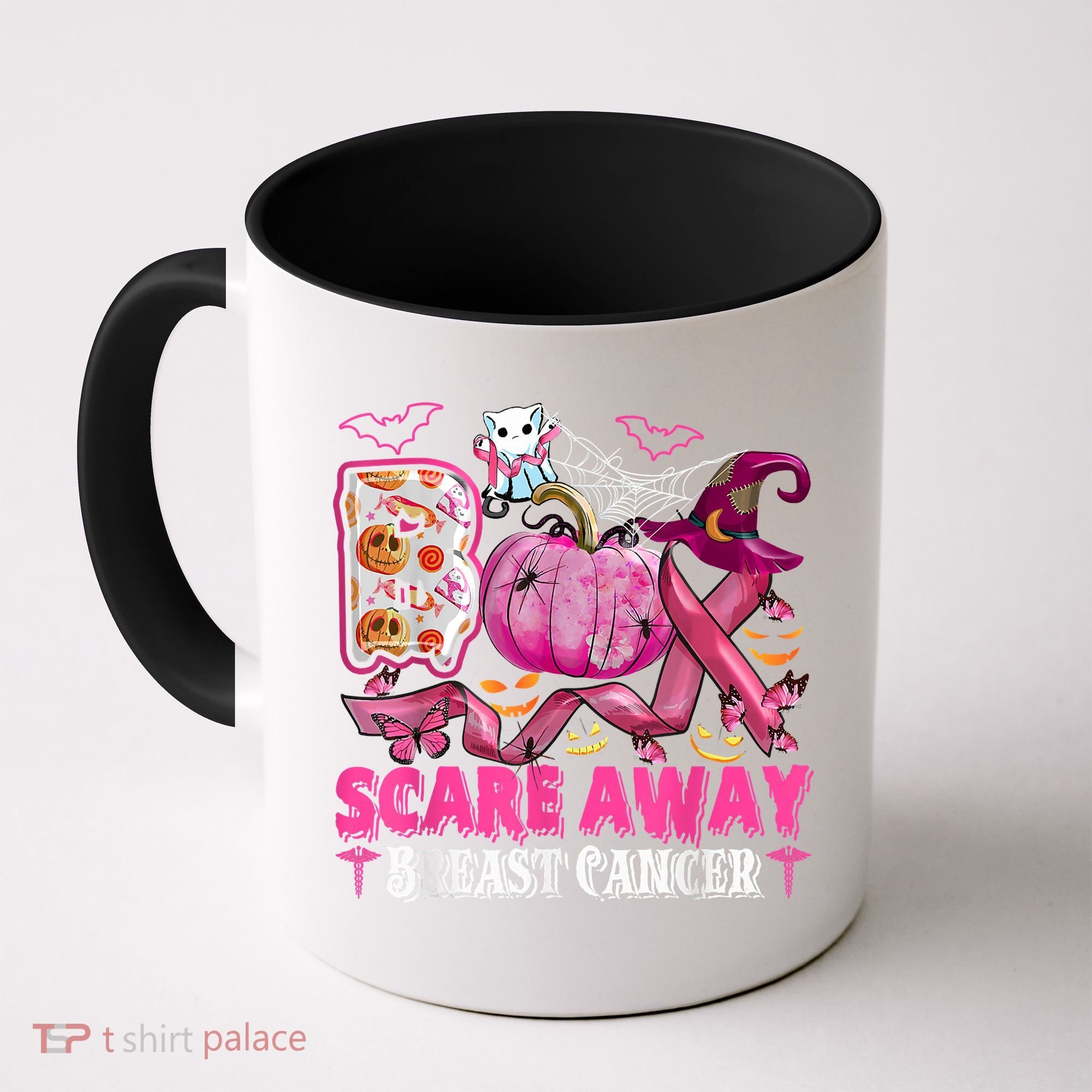 Boo Scare Away Breast Cancer Pink Ribbon Spider Halloween Coffee Mug