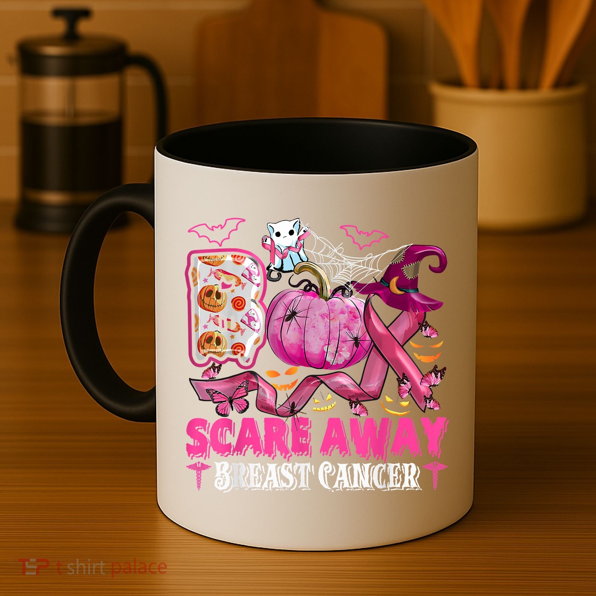 Boo Scare Away Breast Cancer Pink Ribbon Spider Halloween Coffee Mug