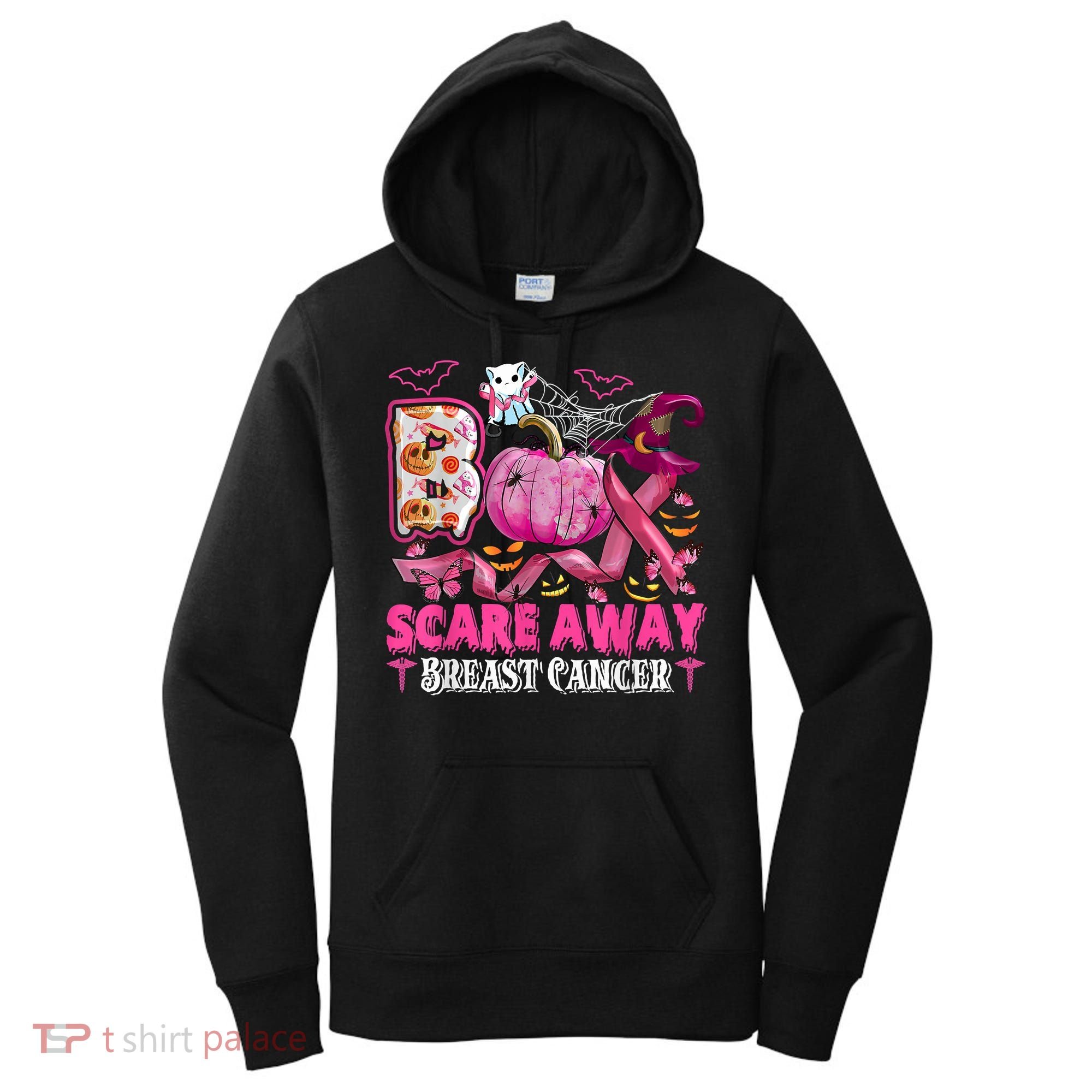 Boo Scare Away Breast Cancer Pink Ribbon Spider Halloween Women's Hoodie