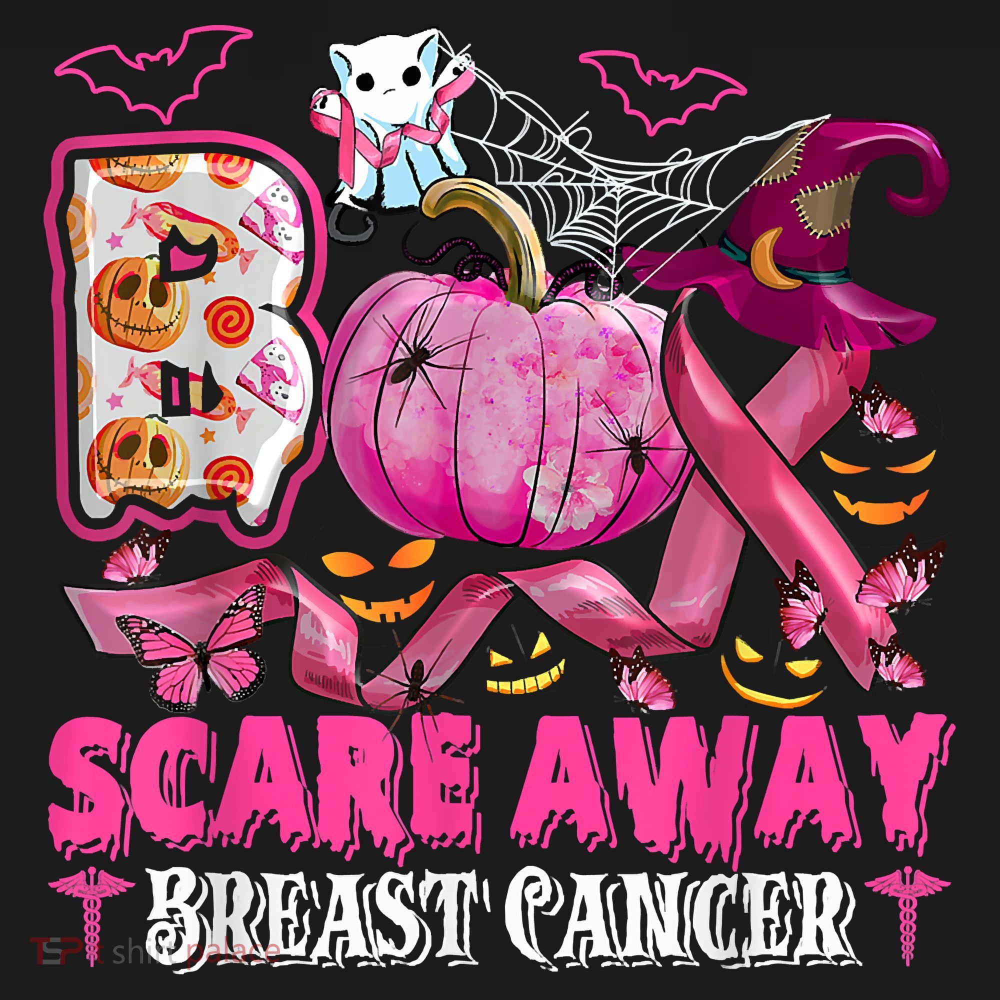 Boo Scare Away Breast Cancer Pink Ribbon Spider Halloween Women's Hoodie