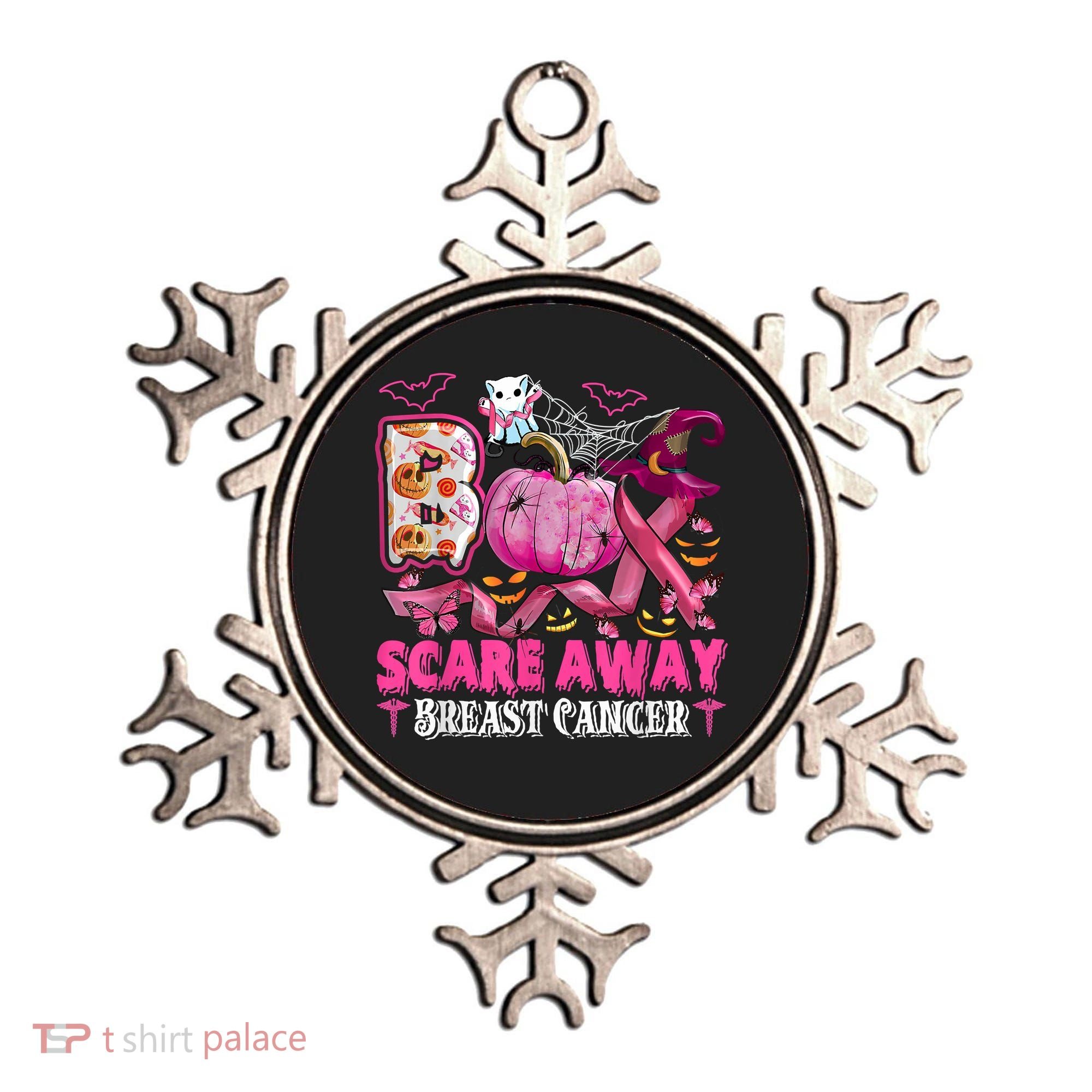Boo Scare Away Breast Cancer Pink Ribbon Spider Halloween Ornament
