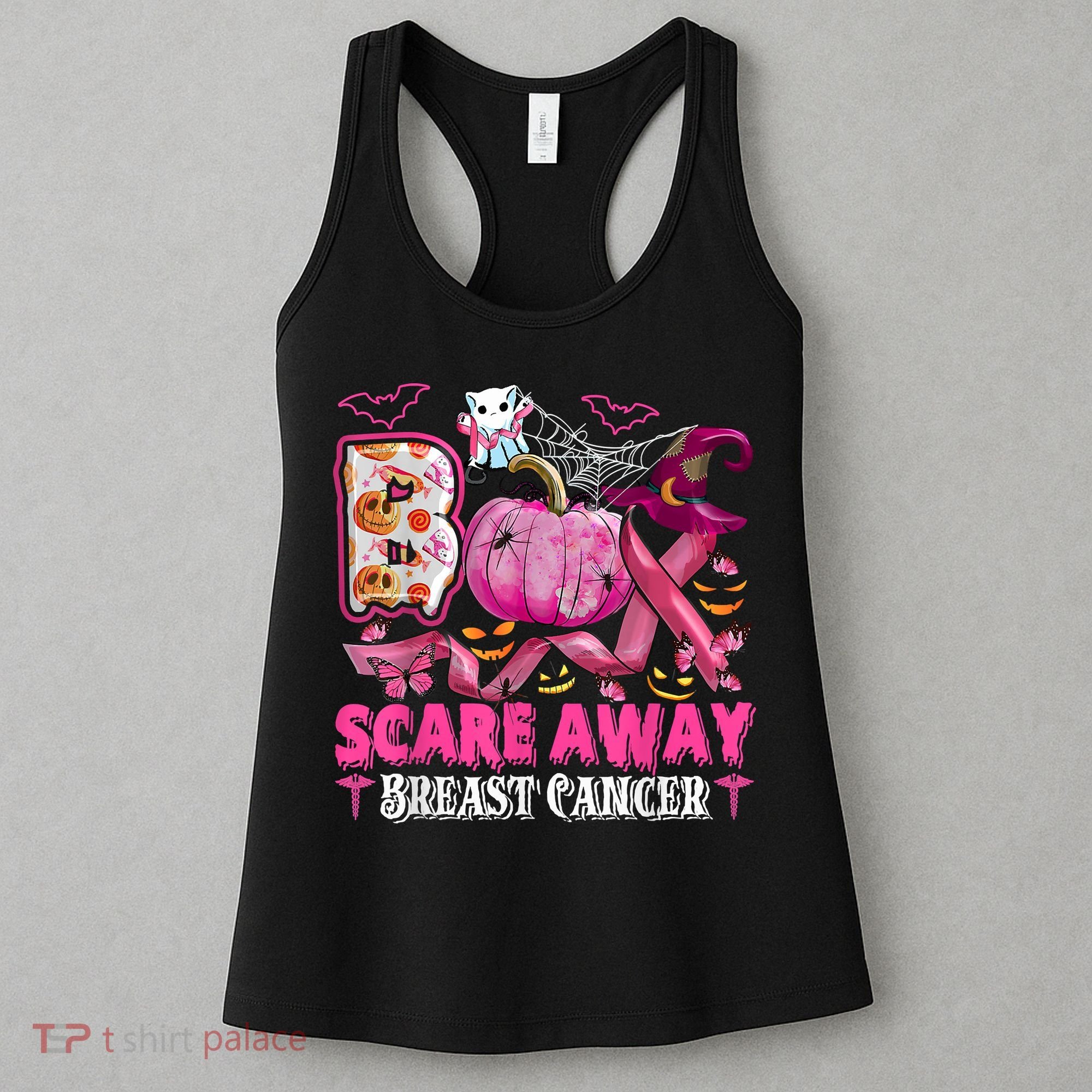 Boo Scare Away Breast Cancer Pink Ribbon Spider Halloween Women's Tank Top