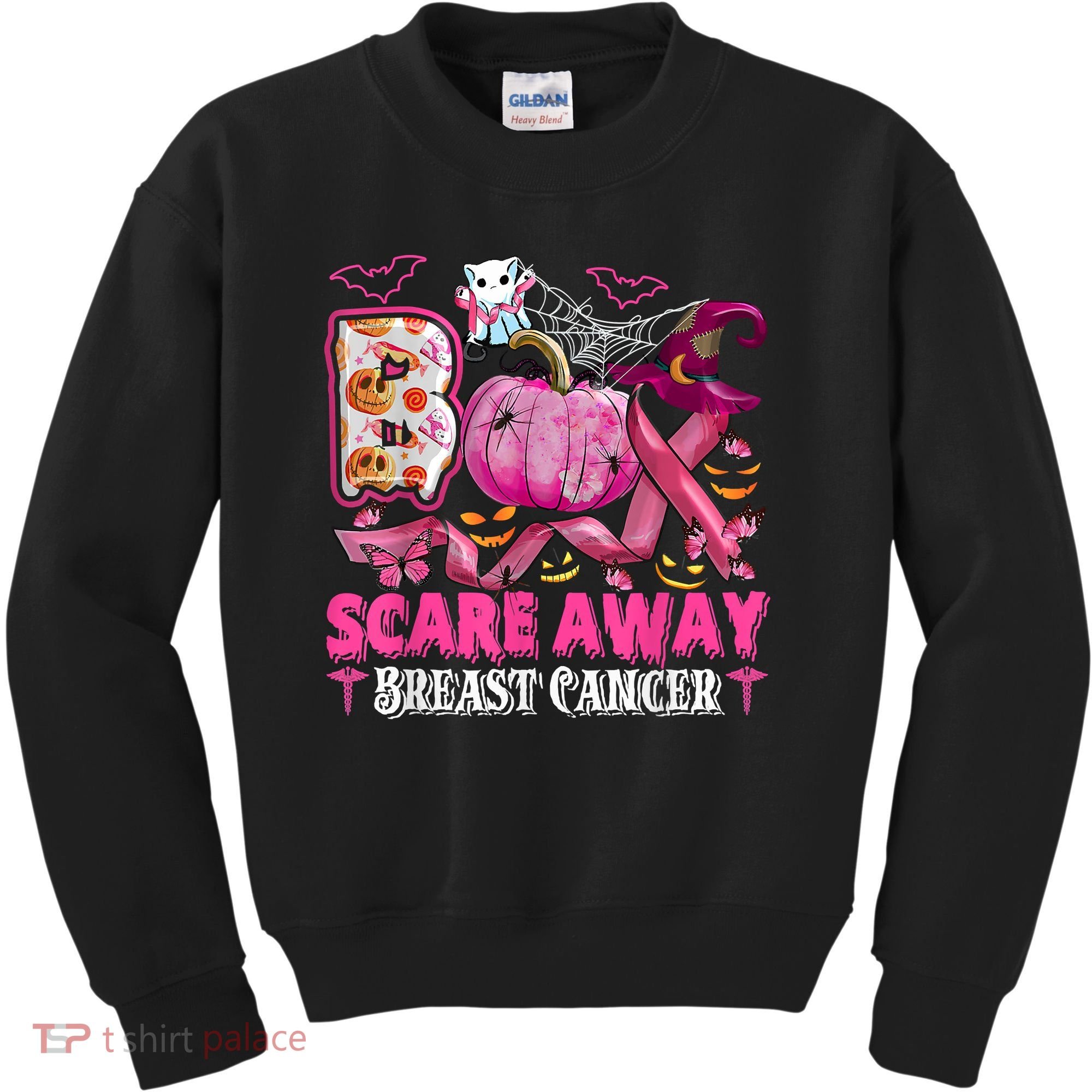 Boo Scare Away Breast Cancer Pink Ribbon Spider Halloween Kids Sweatshirt