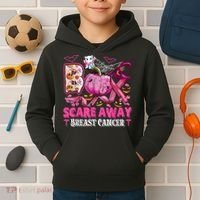 Boo Scare Away Breast Cancer Pink Ribbon Spider Halloween Kids Hoodie thumb 2