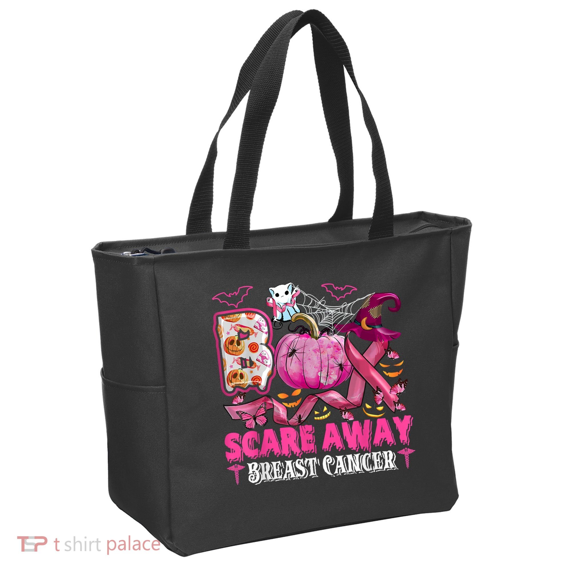 Boo Scare Away Breast Cancer Pink Ribbon Spider Halloween Tote Bag