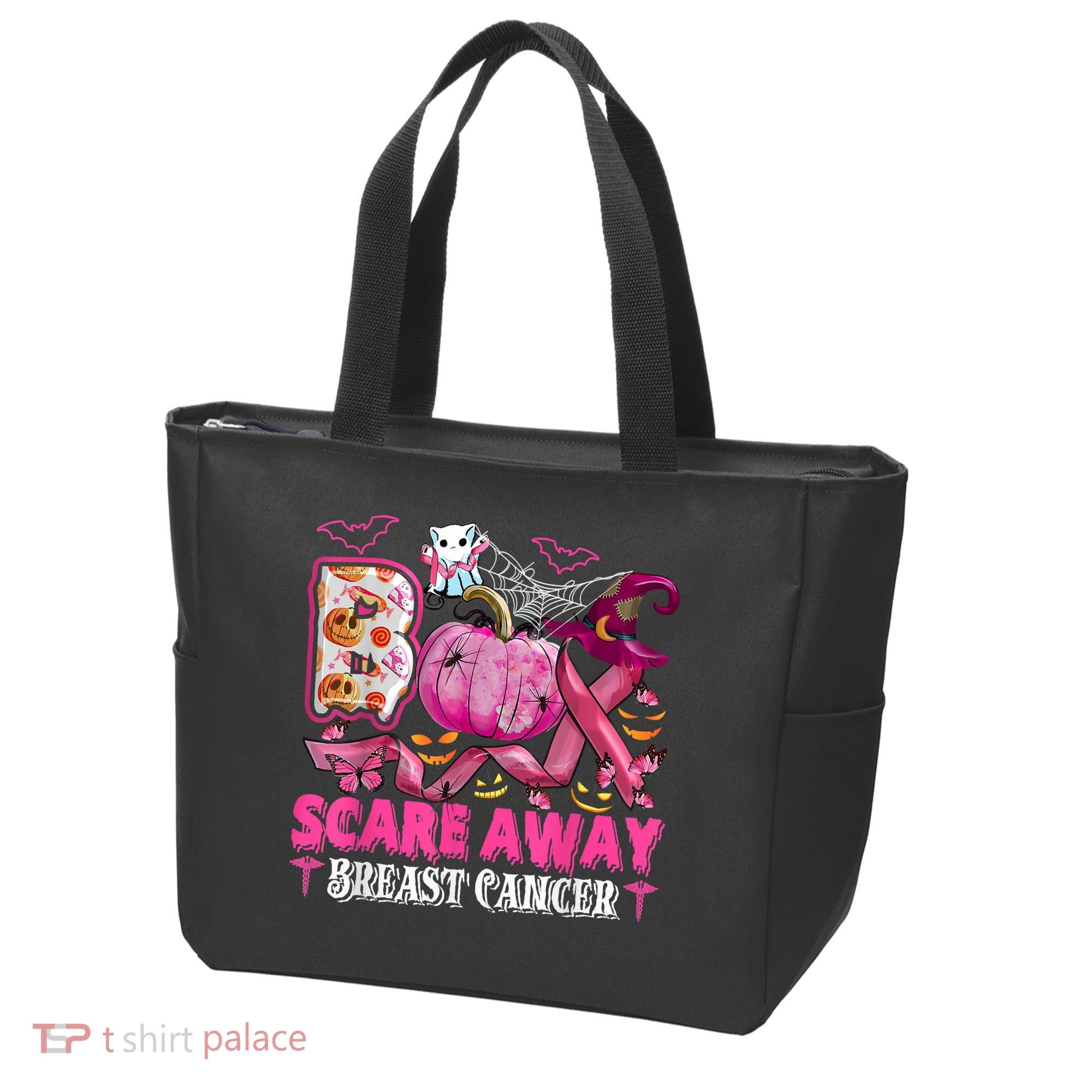 Boo Scare Away Breast Cancer Pink Ribbon Spider Halloween Tote Bag