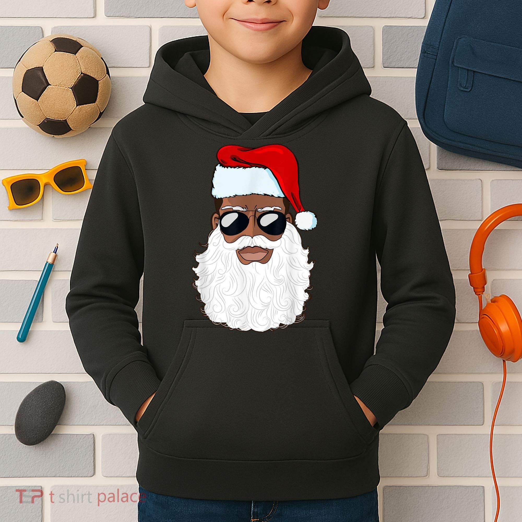 Black Santa African American Kids Hoodie