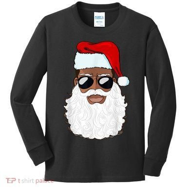 Black Santa African American Kids Long Sleeve Shirt