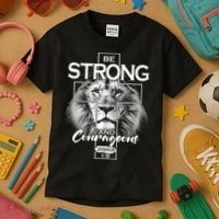 Be Strong And Courageous Joshua 1:9 Lion Kids T-Shirt thumb 3