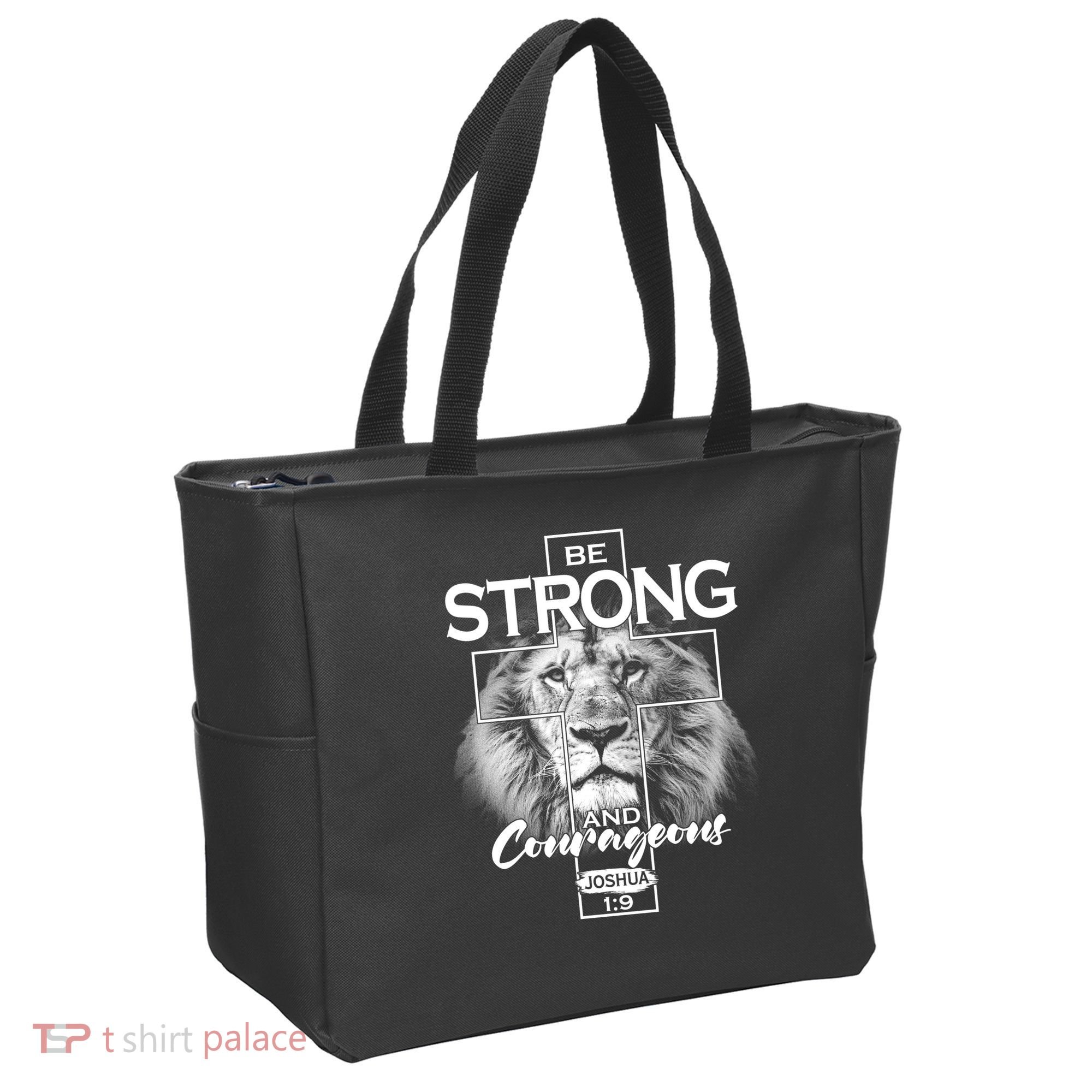 Be Strong And Courageous Joshua 1:9 Lion Tote Bag