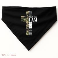 Be Still And Know God Christian Bible Verse Green Camo Cross  USA-Made Doggie Bandana thumb 0