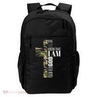 Be Still And Know God Christian Bible Verse Green Camo Cross  Backpack thumb 0