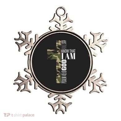 Be Still And Know God Christian Bible Verse Green Camo Cross  Ornament