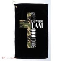 Be Still And Know God Christian Bible Verse Green Camo Cross  Golf Towel thumb 0