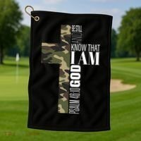 Be Still And Know God Christian Bible Verse Green Camo Cross  Golf Towel thumb 1