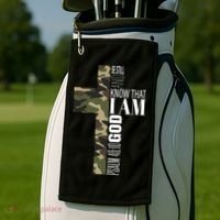Be Still And Know God Christian Bible Verse Green Camo Cross  Golf Towel thumb 2
