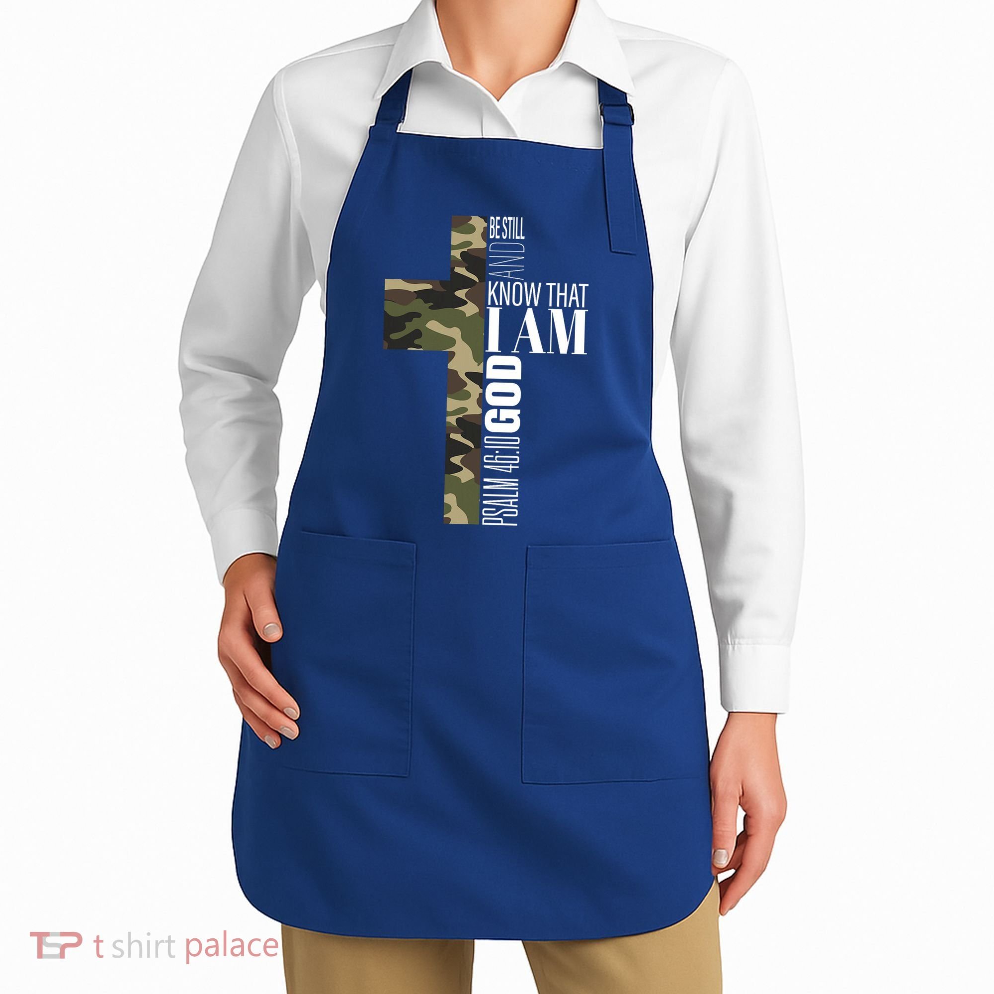 Be Still And Know God Christian Bible Verse Green Camo Cross  Apron