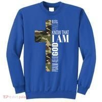 Be Still And Know God Christian Bible Verse Green Camo Cross  Sweatshirt thumb 0