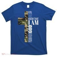 Be Still And Know God Christian Bible Verse Green Camo Cross  T-Shirt thumb 0