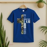 Be Still And Know God Christian Bible Verse Green Camo Cross  T-Shirt thumb 2