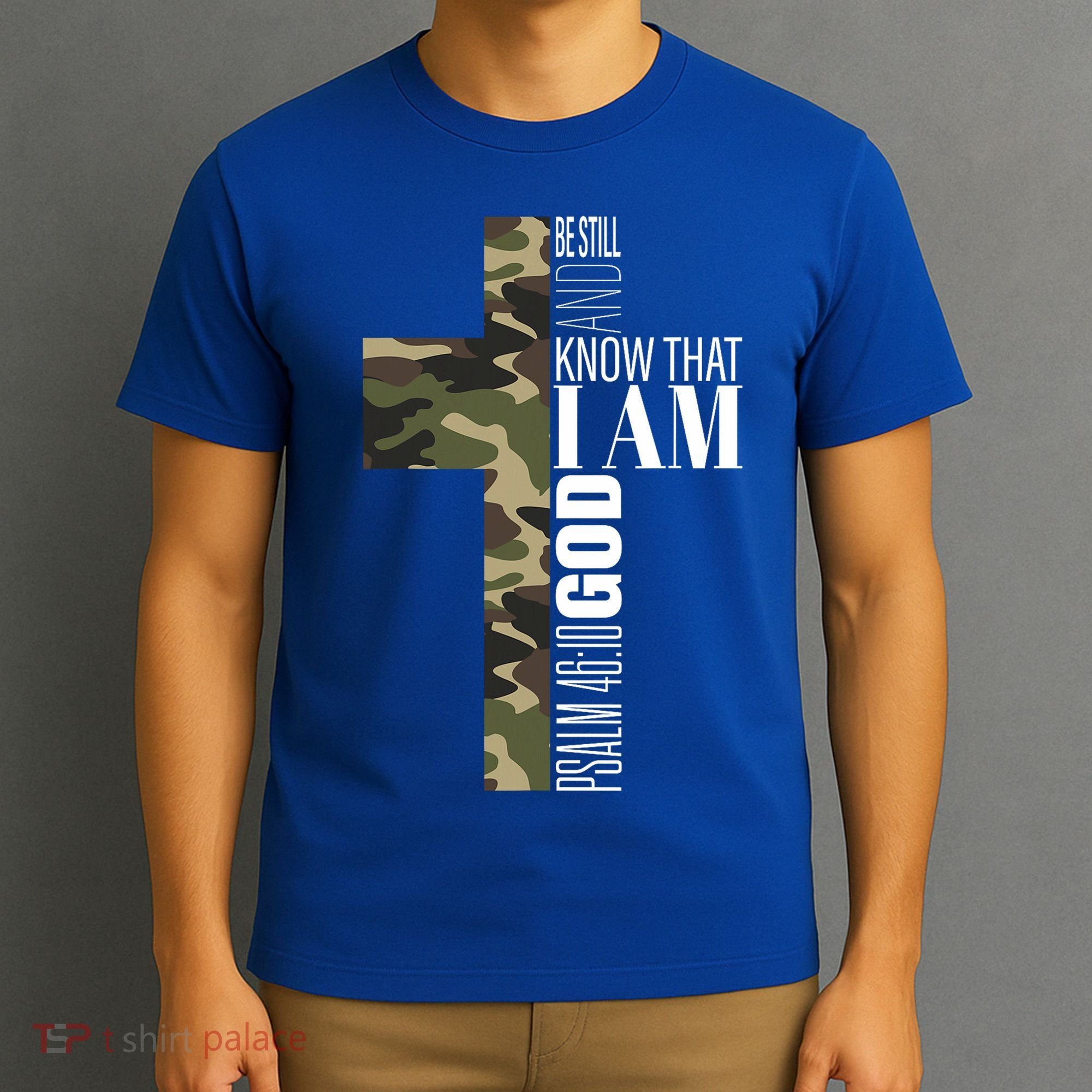 Be Still And Know God Christian Bible Verse Green Camo Cross  T-Shirt