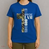 Be Still And Know God Christian Bible Verse Green Camo Cross  T-Shirt thumb 4
