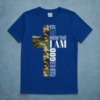Be Still And Know God Christian Bible Verse Green Camo Cross  T-Shirt thumb 5