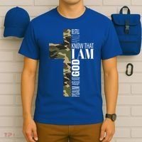 Be Still And Know God Christian Bible Verse Green Camo Cross  T-Shirt thumb 6