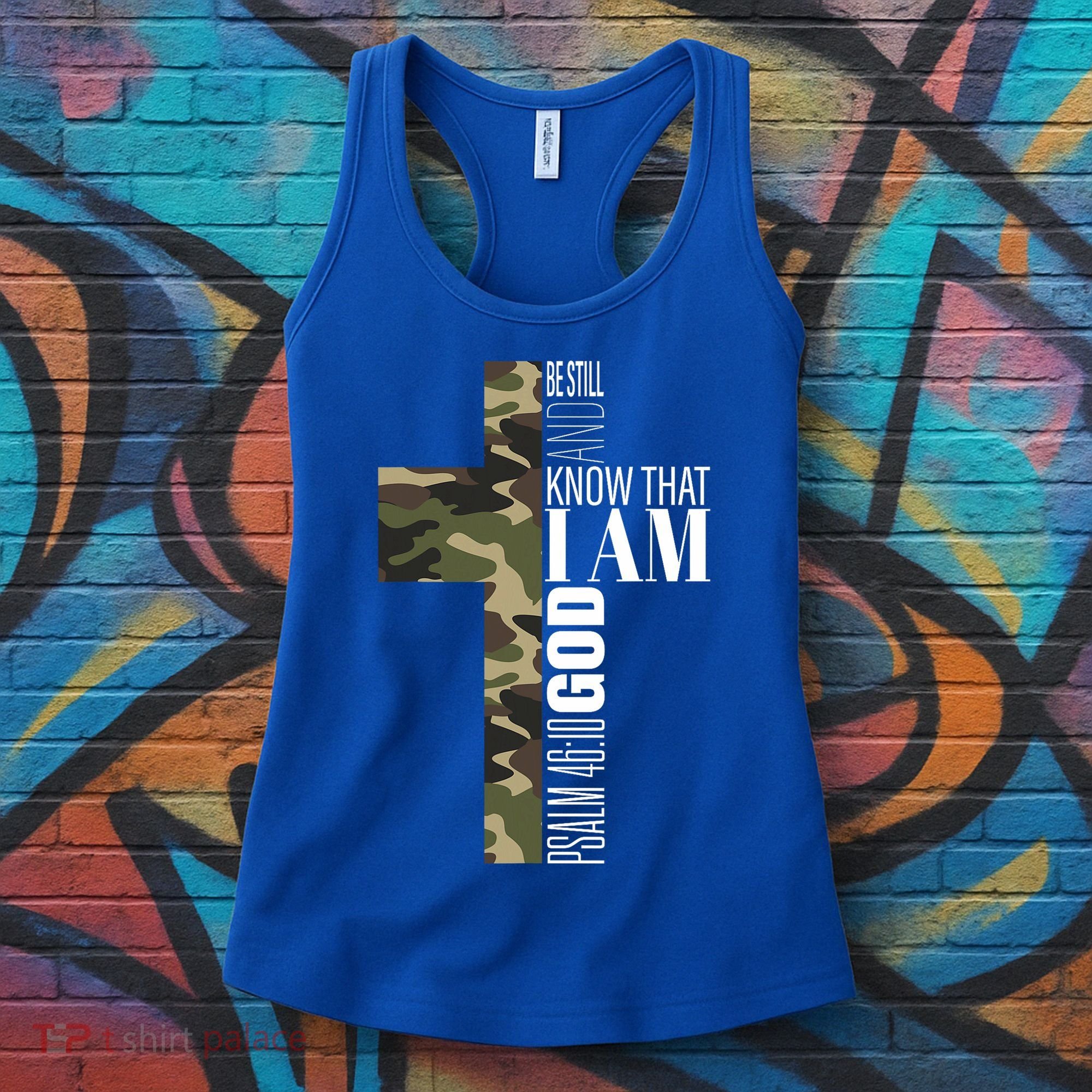 Be Still And Know God Christian Bible Verse Green Camo Cross  Women's Tank Top