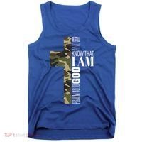 Be Still And Know God Christian Bible Verse Green Camo Cross  Tank Top thumb 0