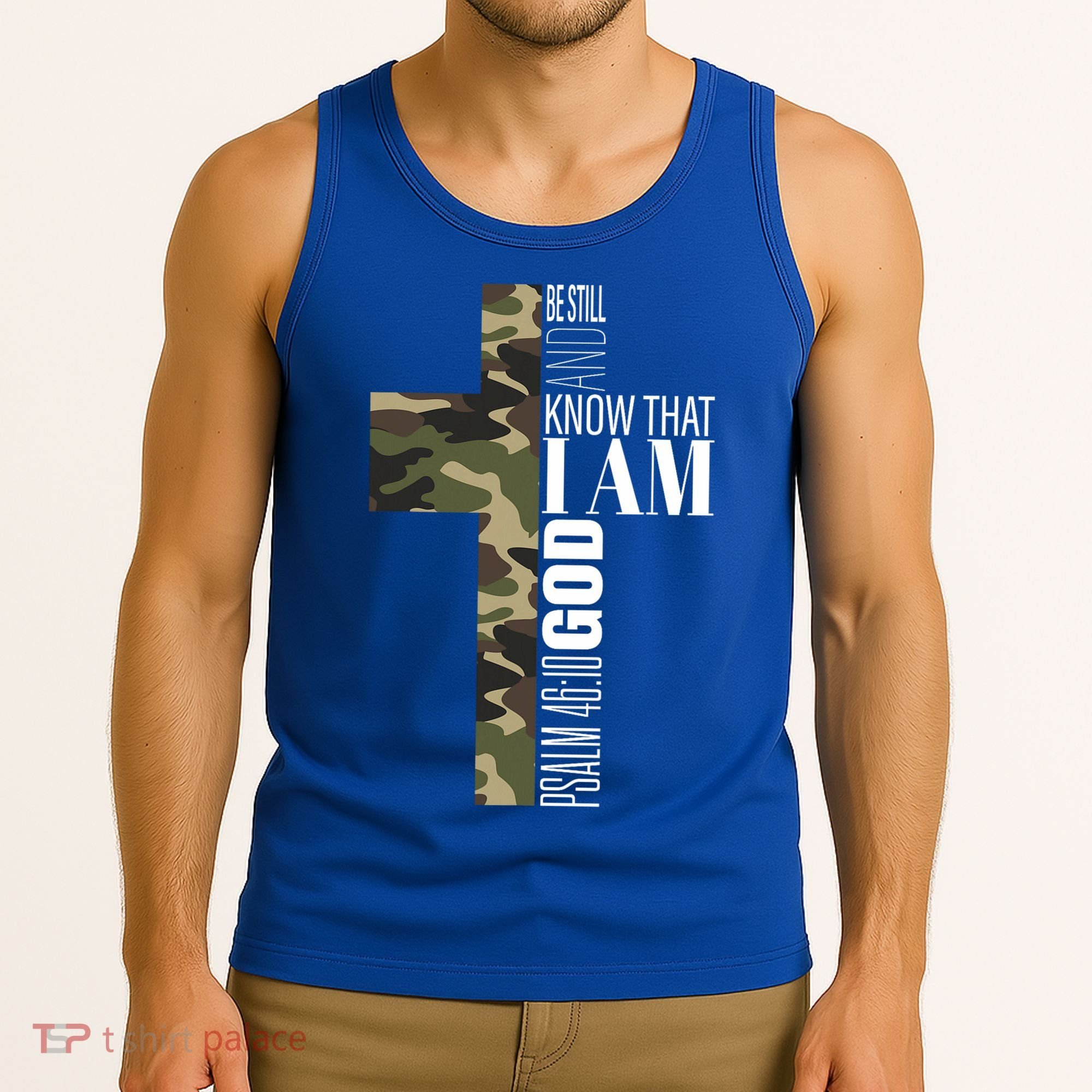 Be Still And Know God Christian Bible Verse Green Camo Cross  Tank Top