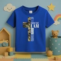 Be Still And Know God Christian Bible Verse Green Camo Cross  Toddler T-Shirt thumb 3