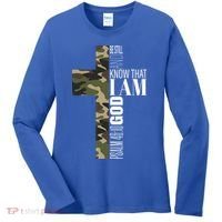 Be Still And Know God Christian Bible Verse Green Camo Cross  Women's Long Sleeve Shirt thumb 0