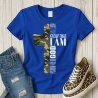 Be Still And Know God Christian Bible Verse Green Camo Cross  Women's T-Shirt thumb 3