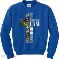 Be Still And Know God Christian Bible Verse Green Camo Cross  Kids Sweatshirt thumb 0