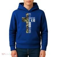 Be Still And Know God Christian Bible Verse Green Camo Cross  Kids Hoodie thumb 4