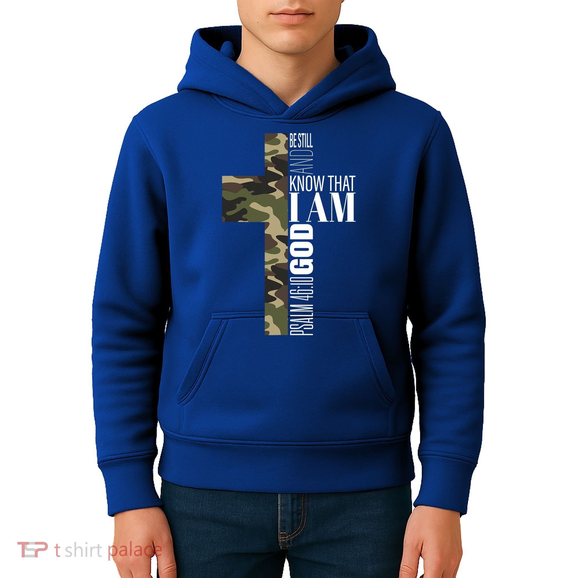 Be Still And Know God Christian Bible Verse Green Camo Cross  Kids Hoodie