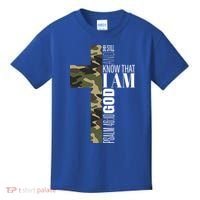 Be Still And Know God Christian Bible Verse Green Camo Cross  Kids T-Shirt thumb 0