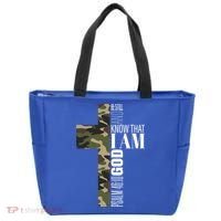 Be Still And Know God Christian Bible Verse Green Camo Cross  Tote Bag thumb 0