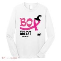 Boo Scare Away Breast Cancer Awareness Spooky Long Sleeve Shirt thumb 0