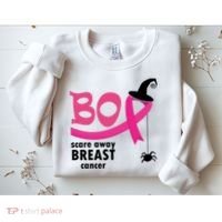 Boo Scare Away Breast Cancer Awareness Spooky Sweatshirt thumb 2