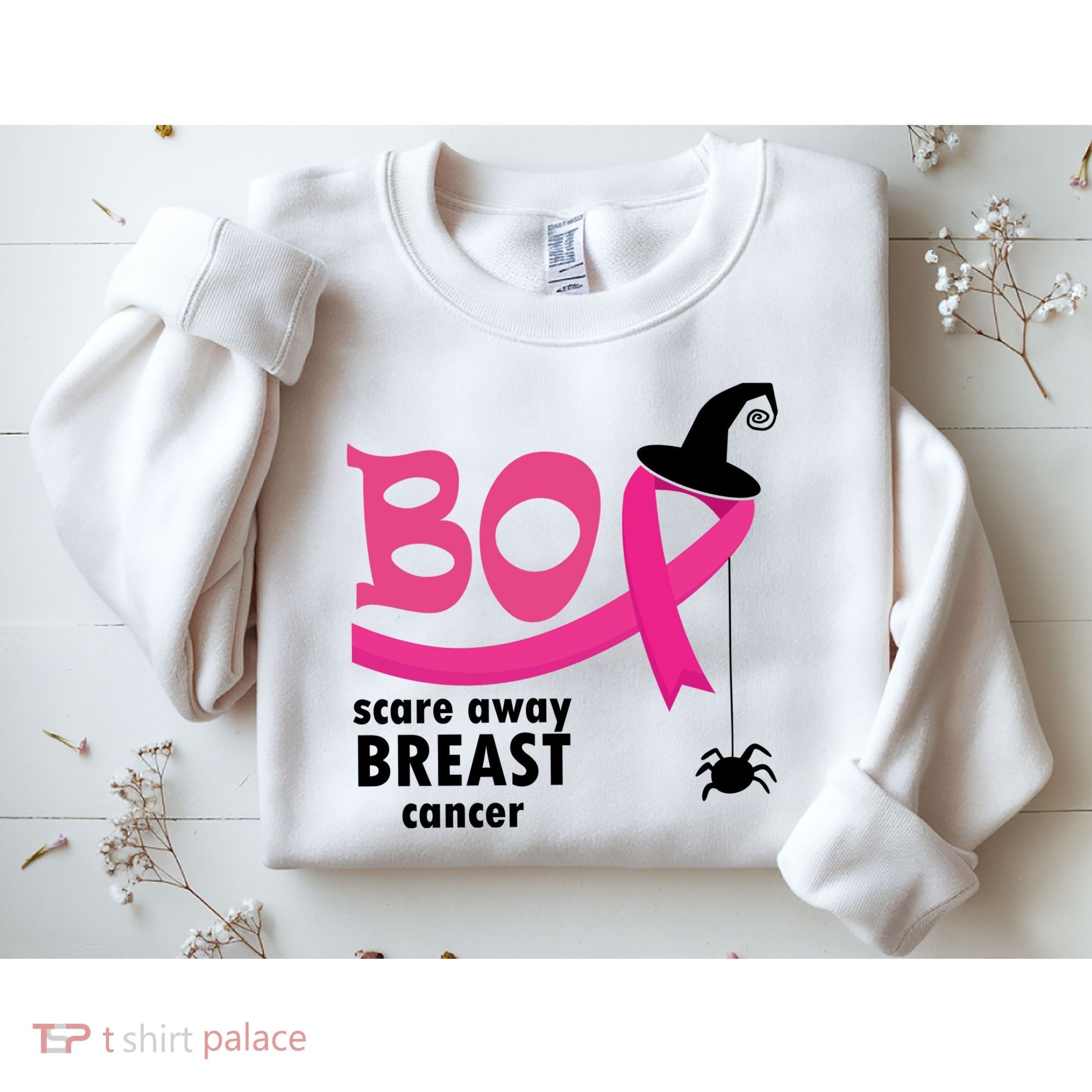 Boo Scare Away Breast Cancer Awareness Spooky Sweatshirt