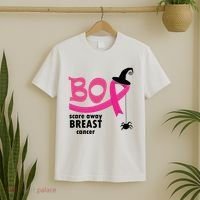 Boo Scare Away Breast Cancer Awareness Spooky T-Shirt thumb 2